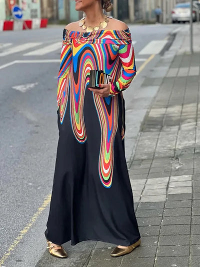 Zavando - Frauen Trendy Multi Farbe Druck Kleid