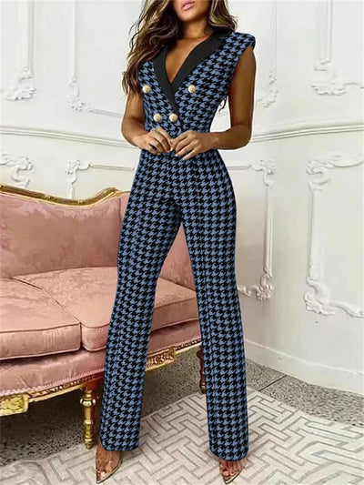 Zavando – Stylischer Jumpsuit mit V-Ausschnitt und Hahnentrittmuster