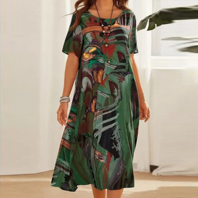 Damen Lässiges Künstlerisches Print Locker Geschnittenes Kleid | Midi