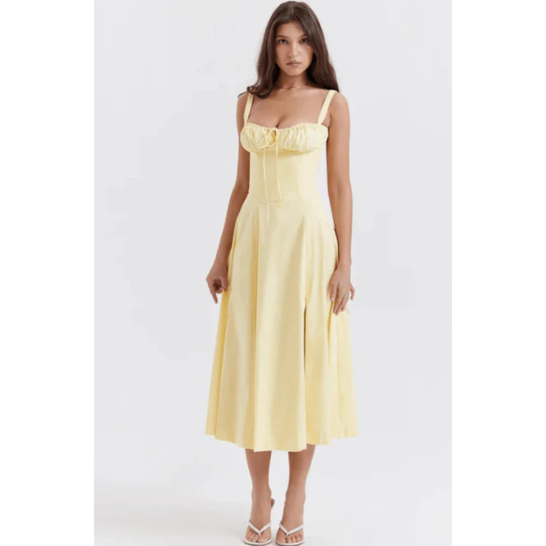 Damen Sommer Blumen Bustier Korsett Elegantes Kleid | Midi