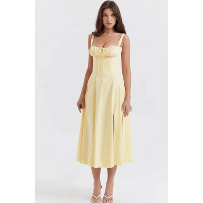 Damen Sommer Blumen Bustier Korsett Elegantes Kleid | Midi