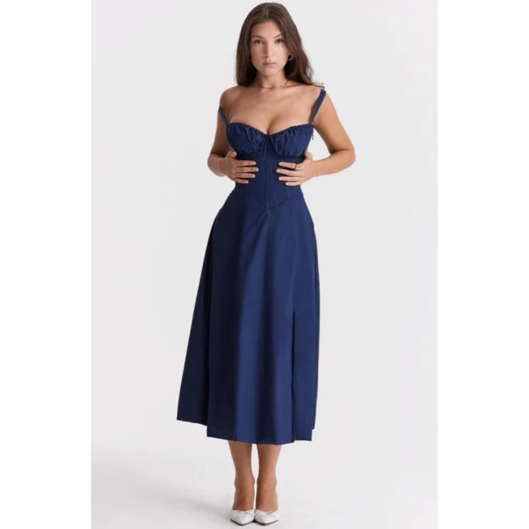 Damen Sommer Blumen Bustier Korsett Elegantes Kleid | Midi