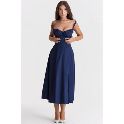 Damen Sommer Blumen Bustier Korsett Elegantes Kleid | Midi