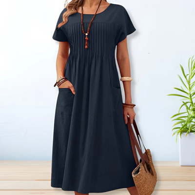 Kurzärmliges Entspanntes Damenkleid | Midi