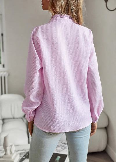 Knopfleiste Bluse Mit Rüschen Für Damen | Lässig