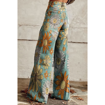 Kennedi | Damen Lässiges Blumen Weitem Bein Hose | Jahrgang
