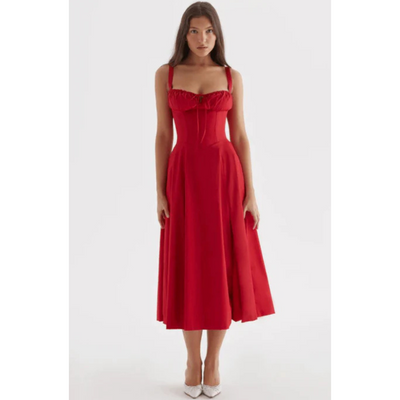 Damen Sommer Blumen Bustier Korsett Elegantes Kleid | Midi