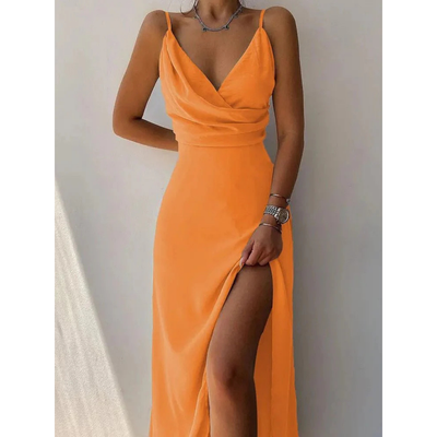 Sommerkleid Mit Wickeldesign Und Spaghettiträgern Für Damen | Maxi