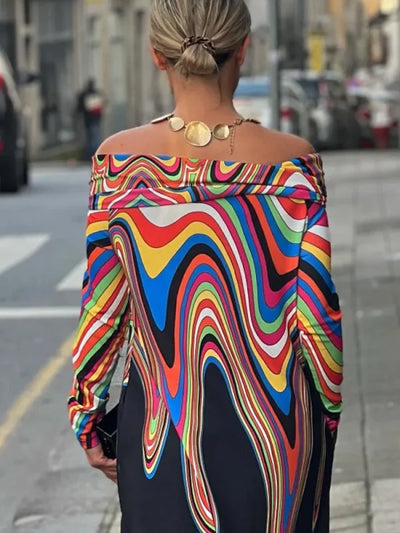 Zavando - Frauen Trendy Multi Farbe Druck Kleid