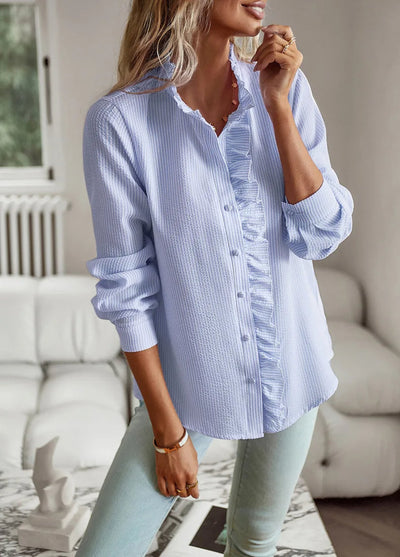 Knopfleiste Bluse Mit Rüschen Für Damen | Lässig