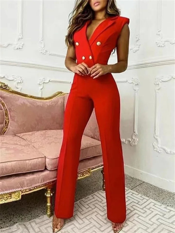 Zavando – Stylischer Jumpsuit mit V-Ausschnitt und Hahnentrittmuster