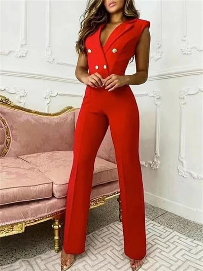 Zavando – Stylischer Jumpsuit mit V-Ausschnitt und Hahnentrittmuster