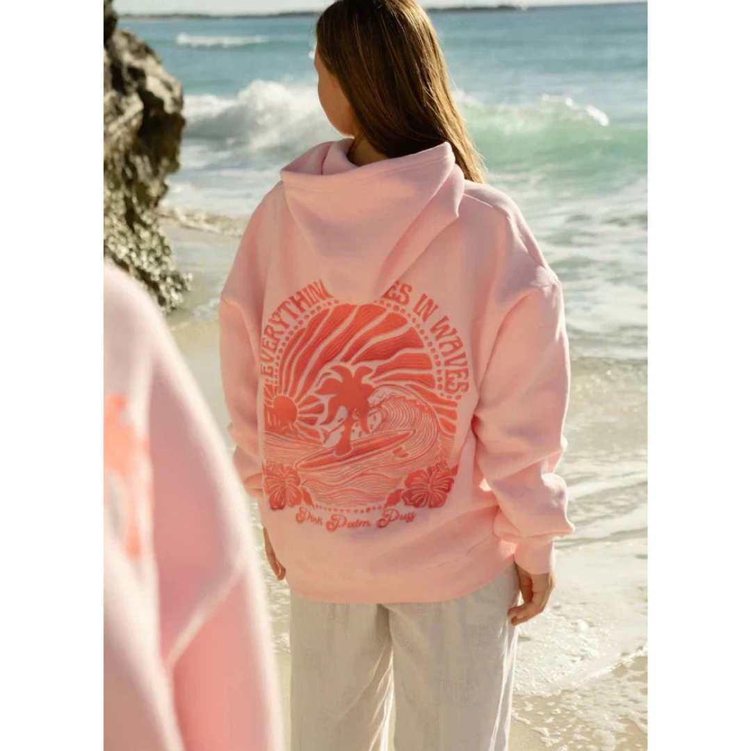 Damen Oversized Lässiger Paradise Print Kapuzenpulli  | Vordertasche