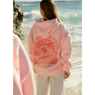 Damen Oversized Lässiger Paradise Print Kapuzenpulli  | Vordertasche