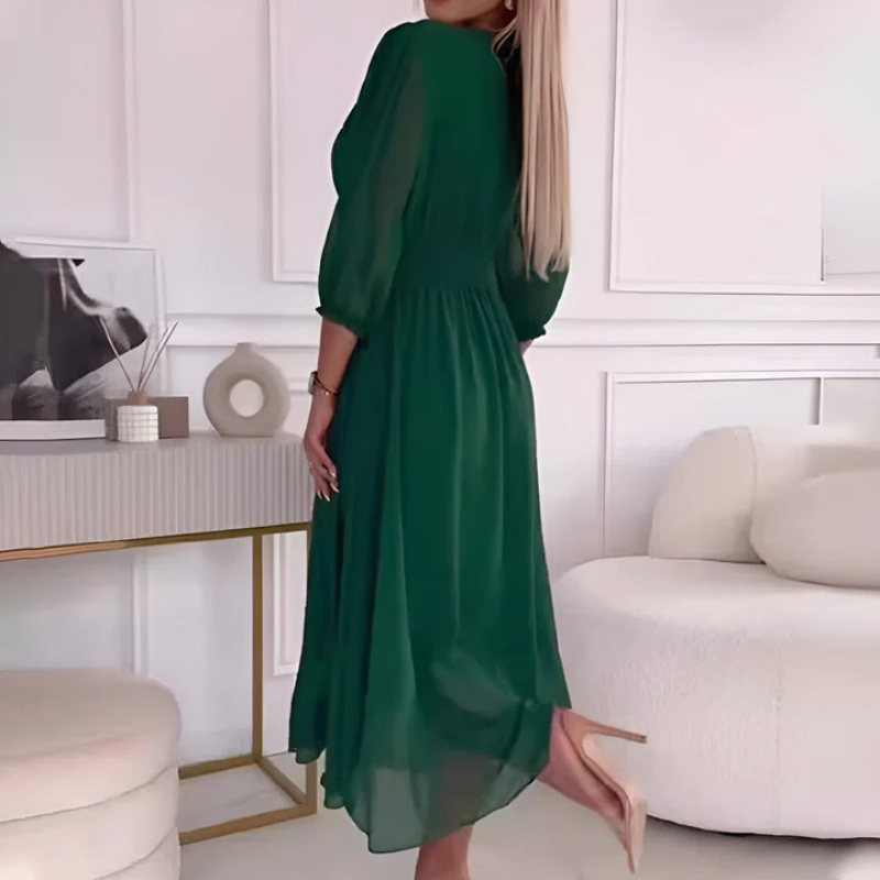 Damen 3/4 Ärmel V Ausschnitt Sommerkleid | Midi