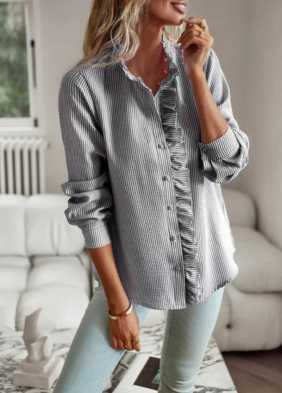 Knopfleiste Bluse Mit Rüschen Für Damen | Lässig