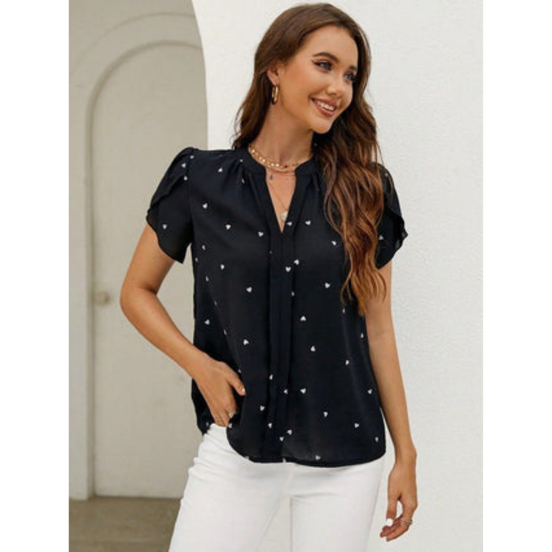 Damen V Ausschnitt Kurzarm Top | Lässig