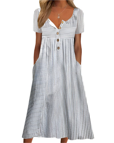 Kurzärmliges Sommerkleid Mit Halben Knöpfen Für Damen | Midi