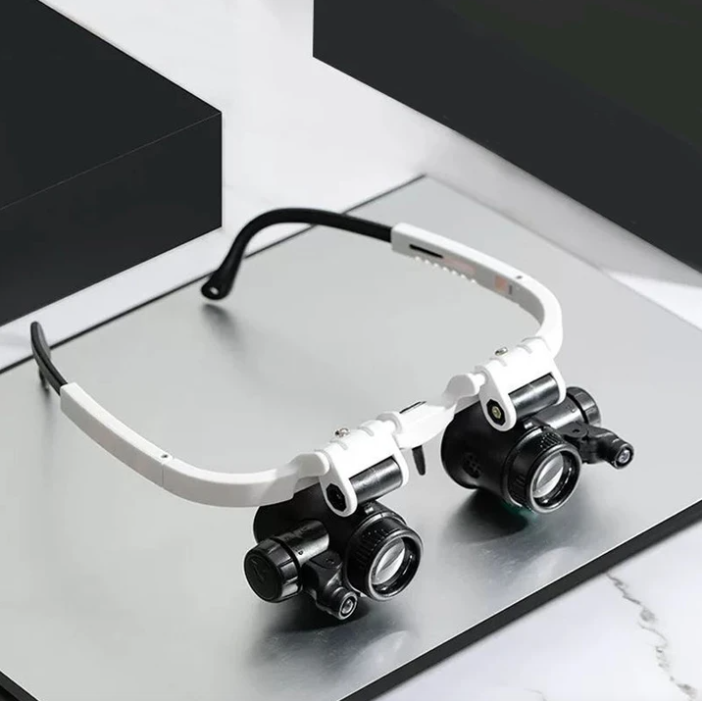 HD-Lupe mit LED – für detailliertes Arbeiten – mit austauschbaren Objektivtuben – verstellbarer Kopfbügel – Vergrößerung 8x, 15x, 23x – Wanduhru