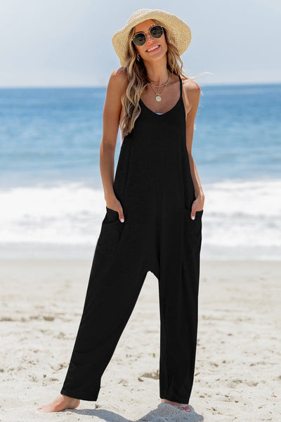 Ärmelloser Jumpsuit mit Rundhalsausschnitt und Schrittnaht