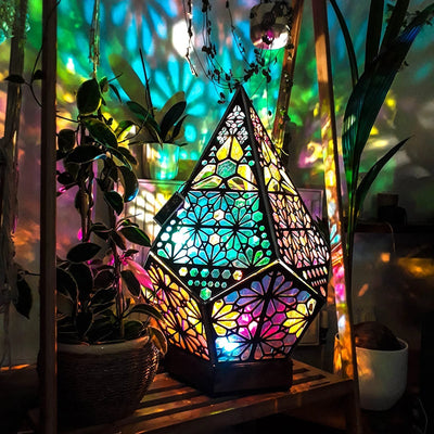 Böhmische Polarstern-Stehlampe aus Holz, bunter LED-Sternenprojektor