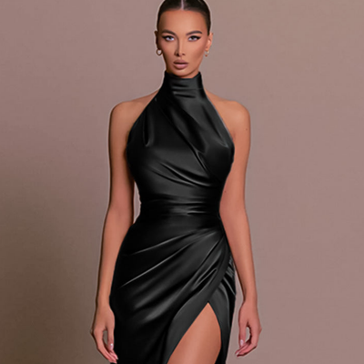 Damen High-Neck Formelles Schlitz Kleid Abendkleid | Maxi