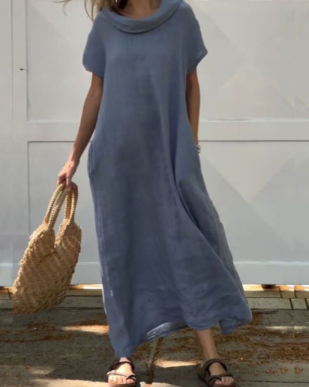 Zavando - Leinenkleid mit Elegantem Kragen