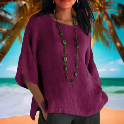 Damenbluse Mit 3/4 Ärmeln Und Rundhalsausschnitt | Lässig