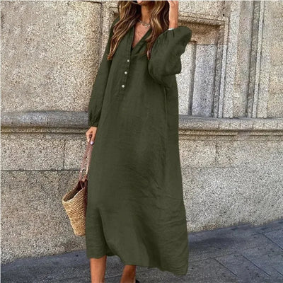 Zavando – Maxikleid aus Baumwollleinen mit langen Ärmeln