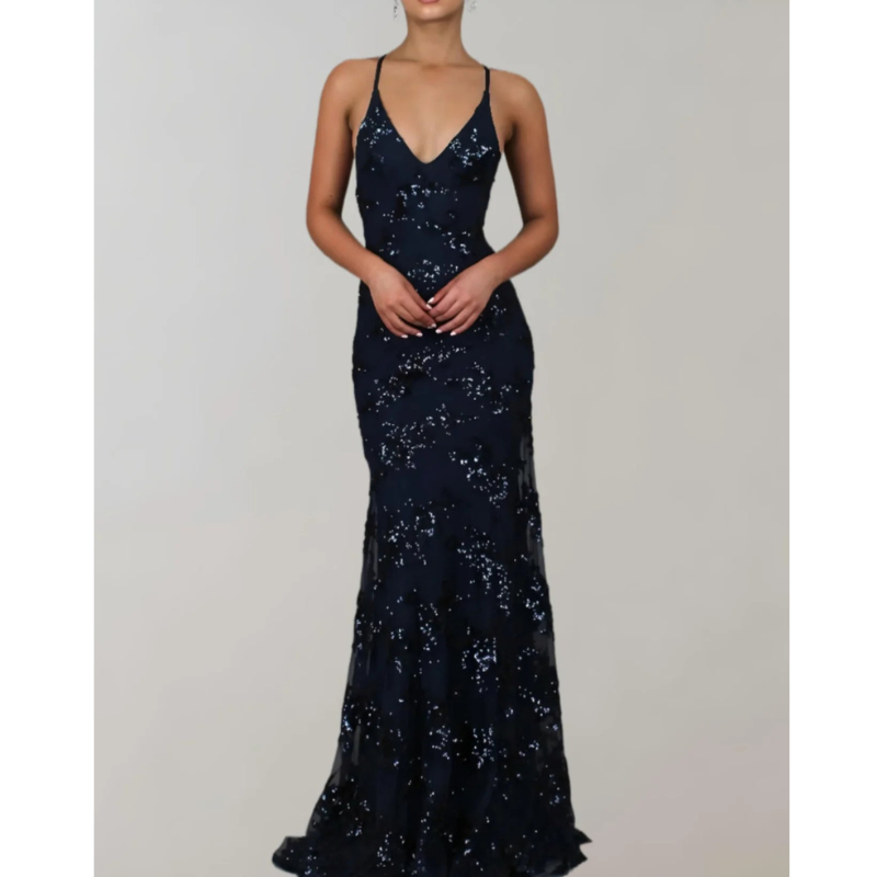 Schimmerndes Damen V Ausschnitt Kleid | Maxi