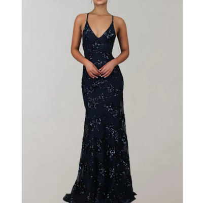 Schimmerndes Damen V Ausschnitt Kleid | Maxi