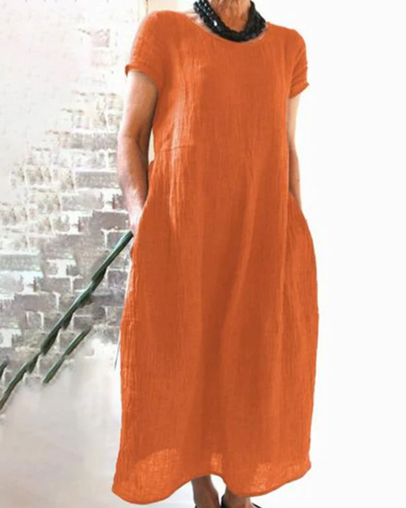 Bequemes Kleid Mit Kurzen Ärmeln Für Damen | Midi