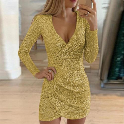 Langärmliges Wickelkleid Mit V Ausschnitt Für Damen | Mini