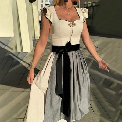 Damen Kurzarm Elegantes Traditionelles Kleid | Midi