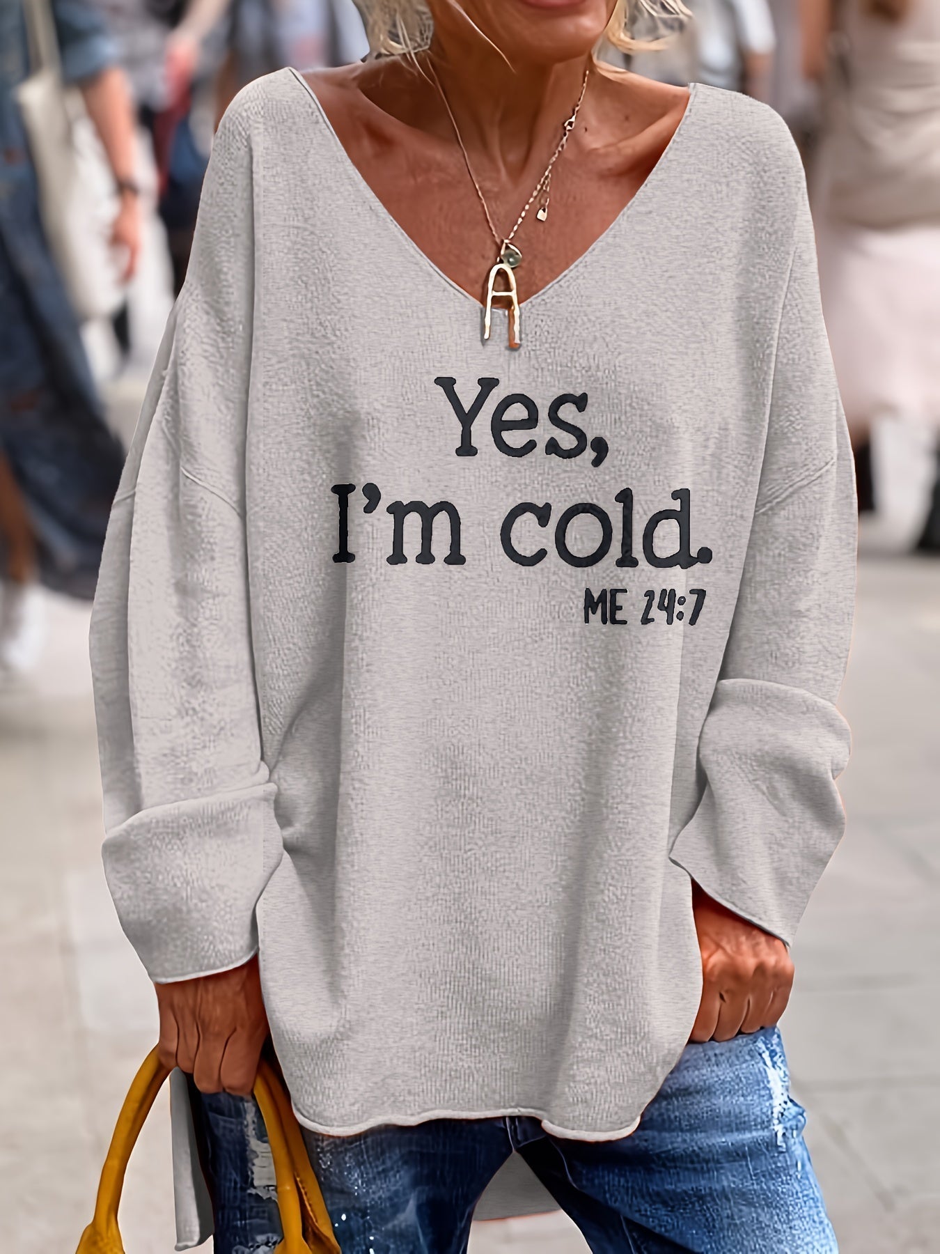 Valerie | Damen Lässiger Pullover mit V-Ausschnitt | Übergröße
