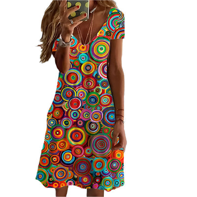 Kurzärmliges Buntes Kleid Für Damen | Sommer