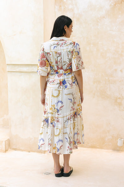 Zavando - Buntes Florales Midi Kleid mit Gürtel