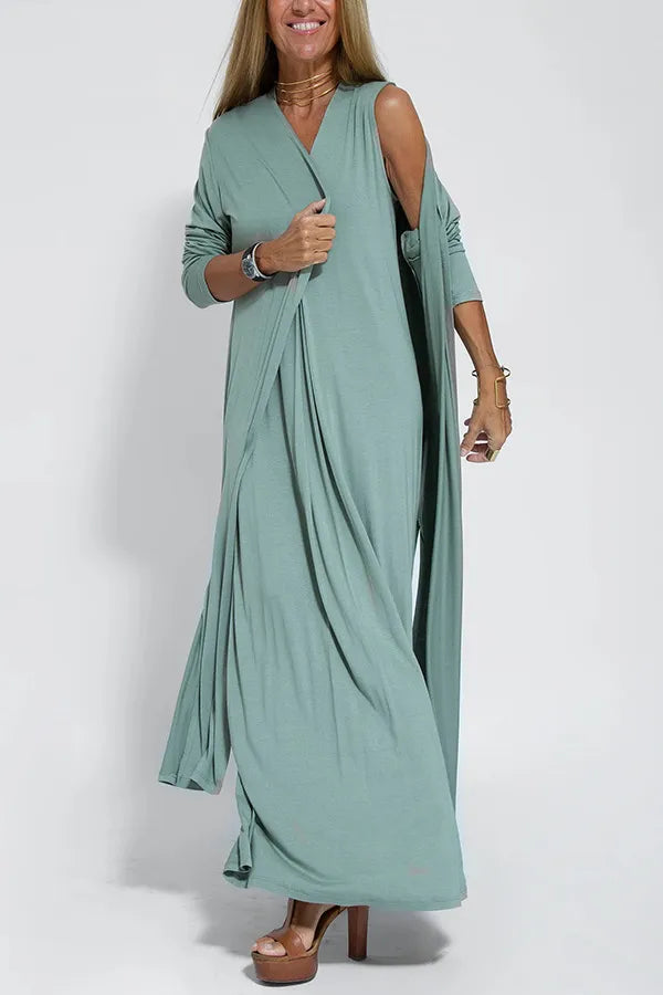 Türkises Kleid + türkise Weste