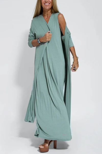 Zavando – Stilvolles Set aus Maxikleid und Cardigan