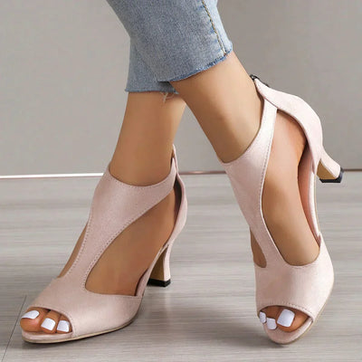 Damen Open-Toe Sandalen mit Blockabsatz und T-Strap