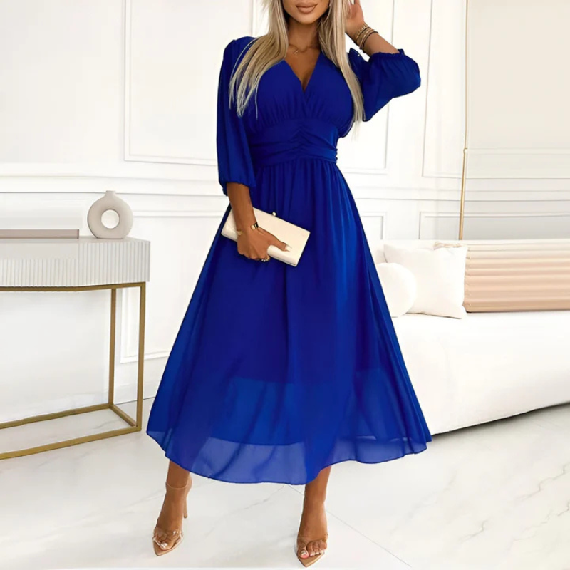 Damen 3/4 Ärmel V Ausschnitt Sommerkleid | Midi