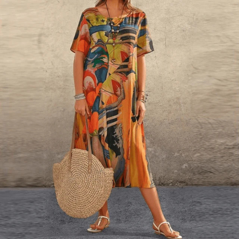 Bequemes Bedrucktes Sommerkleid Für Damen | Midi