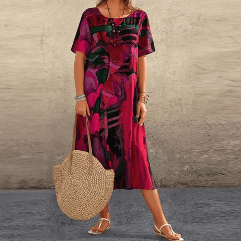 Bequemes Bedrucktes Sommerkleid Für Damen | Midi
