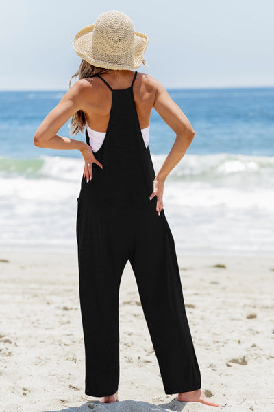 Ärmelloser Jumpsuit mit Rundhalsausschnitt und Schrittnaht