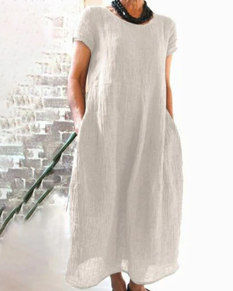 Bequemes Kleid Mit Kurzen Ärmeln Für Damen | Midi