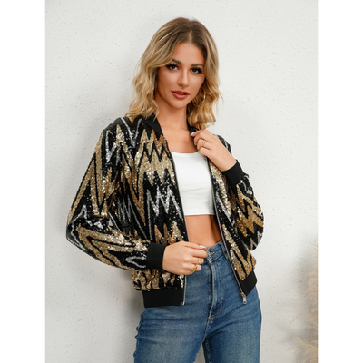 Schicke Reißverschlussjacke Für Damen | Paillette