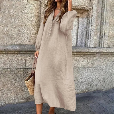 Zavando – Maxikleid aus Baumwollleinen mit langen Ärmeln
