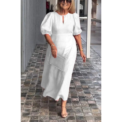 Stilvolles Kleid Mit Pufferärmeln Für Damen | Midi