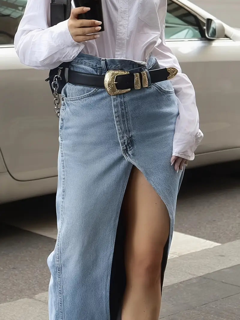 Zavando – Stylischer Jeansrock mit hohem Schlitz