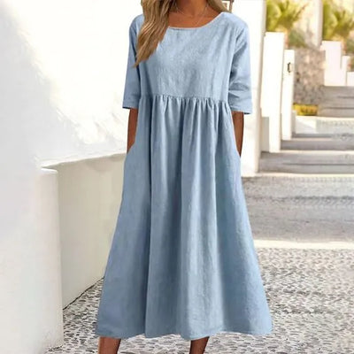 Zavando - Lässiges Baumwoll-Leinen-Kleid